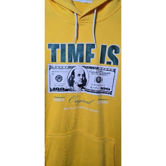 Mens Hoodie Time Is Money Graphic Shein Long Sleeve Pullover Style Yellow Large - Picture 3 of 11